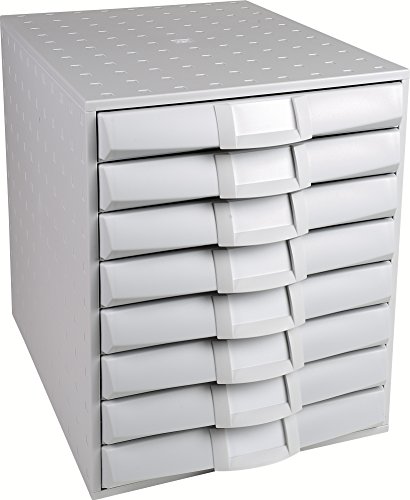 Exacompta 226040D The system Ablagebox (mit 8 Schubladen, Ideal für Ihre Organisation, DIN A4, 21 x 29,7cm, belastbar und stabil) lichtgrau von Exacompta