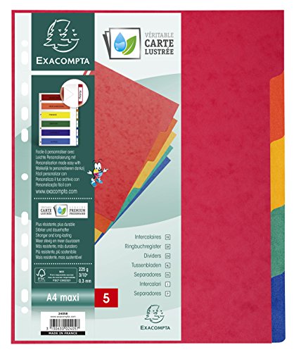 Exacompta 2405E Premium-Register für DIN A4 MAXI aus starkem Colorspankarton 5-teilig volle Höhe 24 x 30 cm vollfarbig 5 Farben mit Indexseite zum selbstgestalten Trennblätter Trennstreifen von Exacompta