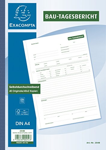 Exacompta 254B 120er Pack Bau-Tagesbericht DIN A4 3 x 40 Blatt selbstdurchschreibend ideal für eine einfacher und schnelle Berichterstattung Exacompta 254B 120er Pack Bau-Tagesbericht DIN A4 3 x 40 Blatt selbstdurchschreibend ideal für eine einfacher und schnelle Berichterstattung von Exacompta