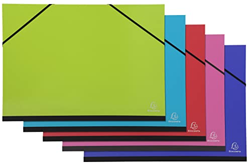 Exacompta 25729E 5er Pack Zeichenmappe Iderama mit Gummibändern innen weißes Papier Rückseite aus Leinen Maße 32 x 45 cm Format zum Abheften A3 (297 x 420 mm) farbig sortiert von Exacompta