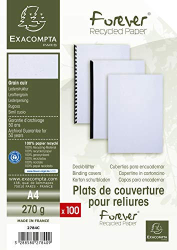 Exacompta 2784C Einbanddeckel (EverCover, Recycle-Karton mit Leder Struktur, DIN A4, 270 g/m²) 4 x 100er Pack weiß von Exacompta