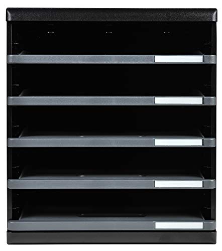 Exacompta 303714D Ablagebox Modulo mit 5 offene Schubladen für DIN A4+ Dokumente. Belastbare Schubladenbox mit hoher Kapazität für mehr Platz auf dem Schreibtisch schwarz / mausgrau von Exacompta
