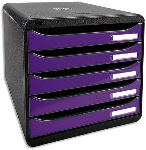 Exacompta 3097220D Premium Ablagebox mit 5 Schubladen für DIN A4+ Dokumente. Stapelbare Schubladenbox mit hoher Kapazität für mehr Platz auf dem Schreibtisch Big Box Iderama Schwarz|Violett von Exacompta