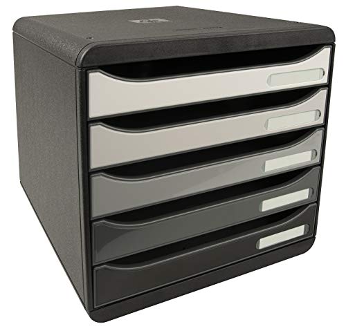 Exacompta 3097294D Premium Ablagebox mit 5 Schubladen für DIN A4+ Dokumente. Stapelbare Schubladenbox mit hoher Kapazität für mehr Platz auf dem Schreibtisch Big Box Shades Of Grey Graustufen von Exacompta