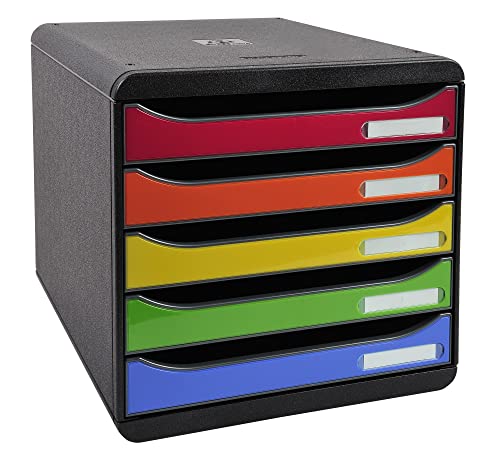 Exacompta 3097298D Premium Ablagebox mit 5 Schubladen für DIN A4+ Dokumente. Stapelbare Schubladenbox mit hoher Kapazität für mehr Platz auf dem Schreibtisch Big Box Plus Glossy Schwarz|Harlekin von Exacompta