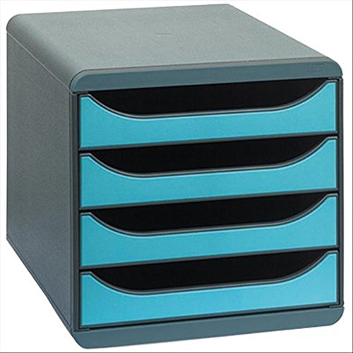 Exacompta 310782D Premium Ablagebox mit 4 Schubladen für DIN A4+ Dokumente. Belastbare Schubladenbox mit hoher Kapazität für mehr Platz auf dem Schreibtisch Big Box Iderama Schwarz|Türkis von Exacompta