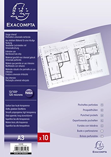 Exacompta 3193E 10er Pack Premium PVC-Kunststoff Prospekthüllen. Für DIN A3 Quer transparent glasklar oben offen Klarsichtfolie Plastikhülle Klarsichthülle ideal für Ordner Ringbücher und Hefter Exacompta 3193E 10er Pack Premium PVC-Kunststoff Prospekthüllen. Für DIN A3 Quer transparent glasklar oben offen Klarsichtfolie Plastikhülle Klarsichthülle ideal für Ordner Ringbücher und Hefter von Exacompta