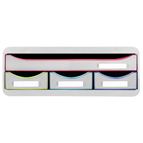 Exacompta 319913D Toolbox Harlekin mit 4 Schubladen aus Recycling-Kunststoff zur Aufbewahrung kleiner Utensilien 27 x 35,5 x 13,5 cm. Ideal für Büro und Schreibtisch. Blauer Engel weiß|bunt von Exacompta