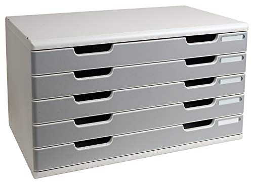 Exacompta 322041D Schubladenbox und Ablagesystem Modulo DIN A3 mit 5 Schubladen 350 x 576 x 320 mm Belastbare Schubladenbox mit hoher Kapazität für mehr Platz lichtgrau/steingrau von Exacompta