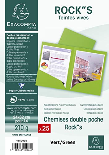 Exacompta 415003E Packung (mit 25 Aktendeckeln aus Manila-Karton, 2 Innenfächern, 220g, DIN A4, 21 x 29,7 cm) minze grün von Exacompta