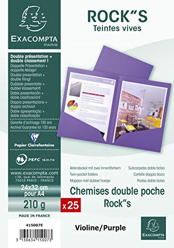Exacompta 415007E Packung (mit 25 Aktendeckeln aus Manila-Karton, 2 Innenfächern, 220g, DIN A4, 21 x 29,7 cm) violett, lila von Exacompta