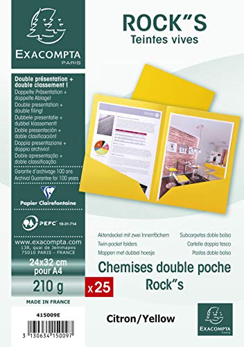 Exacompta 415009E Packung (mit 25 Aktendeckeln aus Manila-Karton, 2 Innenfächern, 220g, DIN A4, 21 x 29,7 cm) sonne von Exacompta