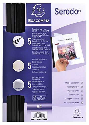 Exacompta 428432 Präsentationsset Serodo DIN A4: 5 schwarze Klemmschienen 3mm, 5 Deckel elfenbein, 5 Deckel glasklar aus PVC 200? Kapazität bis zu 30 Blatt ideal für Bewerbungen, Mappen, Dokumente Exacompta 428432 Präsentationsset Serodo DIN A4: 5 schwarze Klemmschienen 3mm, 5 Deckel elfenbein, 5 Deckel glasklar aus PVC 200? Kapazität bis zu 30 Blatt ideal für Bewerbungen, Mappen, Dokumente von Exacompta