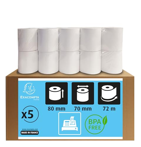 Exacompta 43706E 5erPack Thermopapierrollen 1-lagig Breite: 80mm, Länge: 72m, Durchmesser Kern: 12mm 48g/m² rückseitig bedruckt für Kassen Kassenrolle Exacompta 43706E 5erPack Thermopapierrollen 1-lagig Breite: 80mm, Länge: 72m, Durchmesser Kern: 12mm 48g/m² rückseitig bedruckt für Kassen Kassenrolle von Exacompta