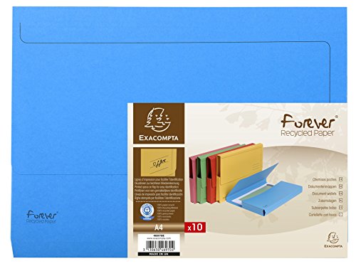 Exacompta 46972E 10er Pack Recycling-Aktenmappen Forever mit Verschlußklappe für DIN A4 Blauer Engel Sammelmappe Einschlagmappe hellblau von Exacompta