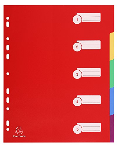 Exacompta 4805E Premium-Register für DIN A4 MAXI aus langlebigem Kunststoff 5-teilig volle Höhe 24 x 29,7 cm blickdicht 5 Farben mit Organisationsdruck auf der ersten Seite Trennblätter von Exacompta