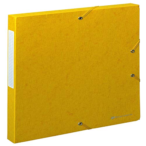 Exacompta 50709E 1 Abheftbox mit Scotten-Gummibändern aus geprägter Glanzkarte 600g/m2 Rücken 2,5 cm Maße 25 x 33 cm für A4-Dokumente Farbe gelb wird montiert geliefert von Exacompta