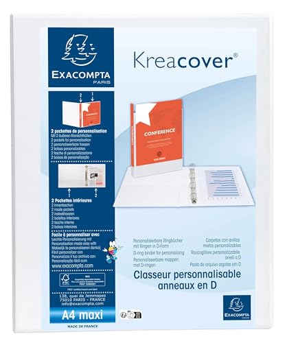 Exacompta - 51922E - Karton mit 10 Ringen, 2 Taschen - 2 D-Ringe 30 mm - Rücken 47 mm - Außenmaße 32 x 27,7 cm - A4 Maxi-Ordner - Weiß von Exacompta