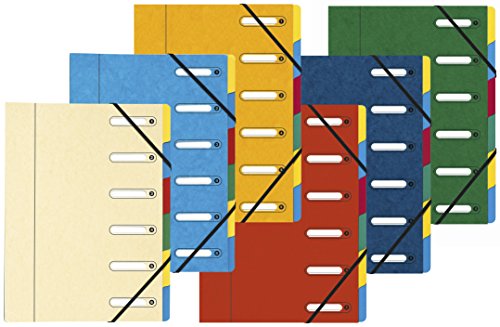 Exacompta 5306E Premium Ordnungsmappe Harmonika. Aus extra starkem Colorspan-Karton DIN A4 6 Fächer und 2 Gummizüge mit Indexfenster und dehnbarem Rücken Register-Mappe 1 Stück Zufallsfarbe von Exacompta