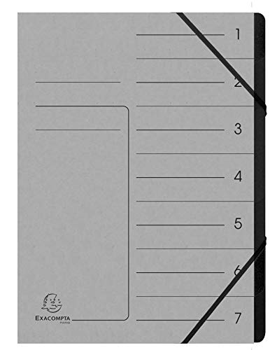 Exacompta 540711E Premium Ordnungsmappe geheftet. Aus extra starkem Colorspan-Karton DIN A4 7 schwarze Fächer und 2 Gummizüge mit Organisationsdruck Ringmappe Register-Mappe grau von Exacompta