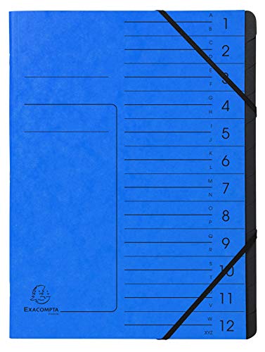 Exacompta 541202E Premium Ordnungsmappe geheftet. Aus extra starkem Colorspan-Karton DIN A4 12 schwarze Fächer und 2 Gummizüge mit Organisationsdruck Ringmappe Register-Mappe blau Exacompta 541202E Premium Ordnungsmappe geheftet. Aus extra starkem Colorspan-Karton DIN A4 12 schwarze Fächer und 2 Gummizüge mit Organisationsdruck Ringmappe Register-Mappe blau von Exacompta
