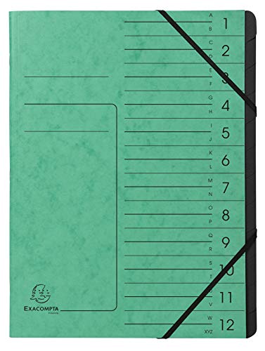 Exacompta 541203E Premium Ordnungsmappe geheftet. Aus extra starkem Colorspan-Karton DIN A4 12 schwarze Fächer und 2 Gummizüge mit Organisationsdruck Ringmappe Register-Mappe grün Exacompta 541203E Premium Ordnungsmappe geheftet. Aus extra starkem Colorspan-Karton DIN A4 12 schwarze Fächer und 2 Gummizüge mit Organisationsdruck Ringmappe Register-Mappe grün von Exacompta
