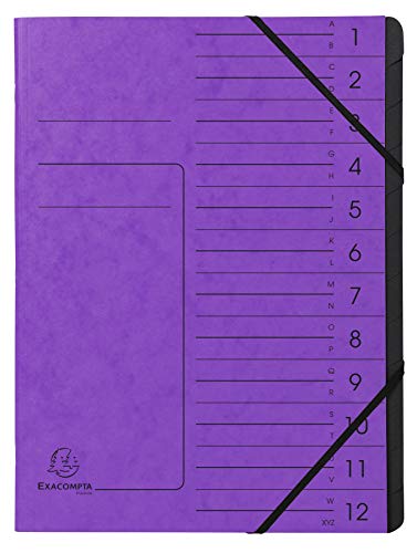 Exacompta 541208E Premium Ordnungsmappe geheftet. Aus extra starkem Colorspan-Karton DIN A4 12 schwarze Fächer und 2 Gummizüge mit Organisationsdruck Ringmappe Register-Mappe violett Exacompta 541208E Premium Ordnungsmappe geheftet. Aus extra starkem Colorspan-Karton DIN A4 12 schwarze Fächer und 2 Gummizüge mit Organisationsdruck Ringmappe Register-Mappe violett von Exacompta