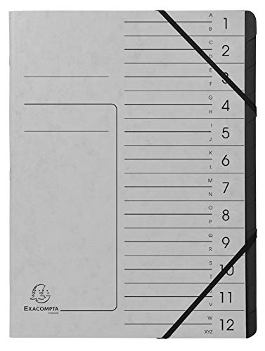 Exacompta 541211E Premium Ordnungsmappe geheftet. Aus extra starkem Colorspan-Karton DIN A4 12 schwarze Fächer und 2 Gummizüge mit Organisationsdruck Ringmappe Register-Mappe grau Exacompta 541211E Premium Ordnungsmappe geheftet. Aus extra starkem Colorspan-Karton DIN A4 12 schwarze Fächer und 2 Gummizüge mit Organisationsdruck Ringmappe Register-Mappe grau von Exacompta