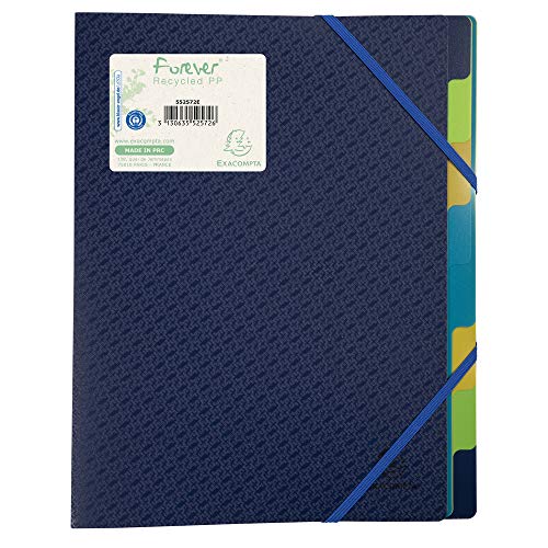 Exacompta 552572E Ordnungsmappe Forever aus Recycling-Kunststoff für DIN A4, 8 Fächer mit bunten Taben, 2 Gummizüge Blau Exacompta 552572E Ordnungsmappe Forever aus Recycling-Kunststoff für DIN A4, 8 Fächer mit bunten Taben, 2 Gummizüge Blau von EXACOMPTA