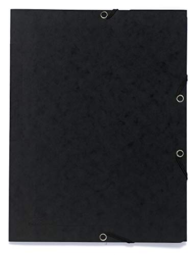 Exacompta 55401E Eckspannmappe Colorspan Karton 355 g/m², 24 x 32cm, für DIN A4, Gummizug, 3 Klappen, 1 Stück, Schwarz von Exacompta