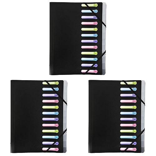 Exacompta 55981E Premium Ordnungsmappe Opak. Aus stabilem Kunststoff DIN A4 12 Fächer 3 Klappen dehnbarer Rücken und 2 Gummizüge Register-Mappe Eckanner-Mappe Schwarz (Packung mit 3) von Exacompta