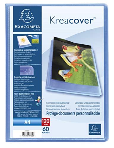 Exacompta 5762E Kreacover Sichtmappe (aus PP, DIN A4, 21 x 29,7 cm, mit 60 Hüllen) 1 Stück Blau von Exacompta