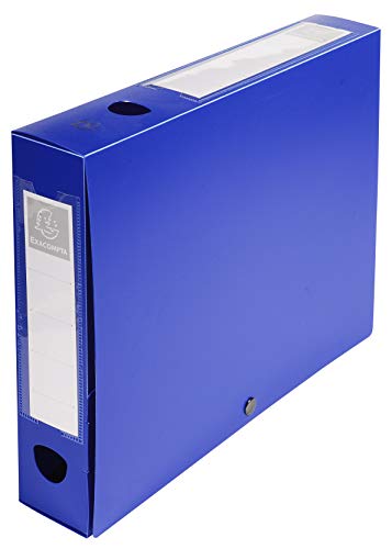 Exacompta 59632E Packung (mit 10 Archivboxen aus PP, mit Druckknopf, Rücken 60mm, DIN A4, mit Rückenetikett) blau, 10 Stück von Exacompta