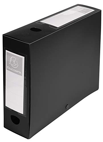 Exacompta 59831E Packung (mit 10 Archivboxen aus PP, mit Druckknopf, Rücken 80mm, DIN A4, mit Rückenetikett) schwarz, 10 Stück von Exacompta