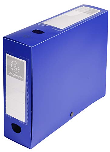 Exacompta 59832E Packung (mit 10 Archivboxen aus PP, mit Druckknopf, Rücken 80mm, DIN A4, mit Rückenetikett) blau, 10 Stück von Exacompta