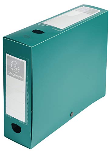 Exacompta 59833E Packung (mit 10 Archivboxen aus PP, mit Druckknopf, Rücken 80mm, DIN A4, mit Rückenetikett) grün, 10 Stück von Exacompta