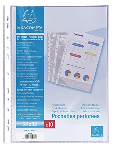 Exacompta 5990E 10er Pack Premium PP-Kunststoff Prospekthüllen. Für DIN A4+ 24 x 32 cm transparent glasklar oben offen Klarsichtfolie Plastikhülle Klarsichthülle ideal für Ordner und Ringbücher von Exacompta