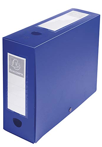 Exacompta 59932E Packung (mit 10 Archivboxen aus PP, mit Druckknopf, Rücken 100mm, DIN A4, mit Rückenetikett) blau, 10 Stück von Exacompta