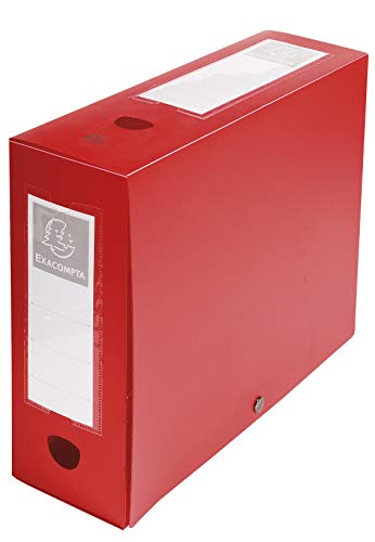 Exacompta 59935E Packung (mit 10 Archivboxen aus PP, mit Druckknopf, Rücken 100mm, DIN A4, mit Rückenetikett) rot, 10 Stück von Exacompta