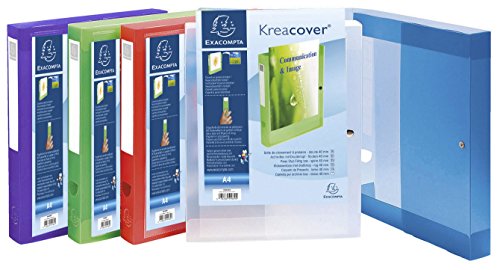 Exacompta 59989E Packung (mit 5 Archivboxen Kreacover aus PP, 700µ, mit Druckknopf, Rücken 40mm personalisierbar) kristall, 1 Pack von Exacompta