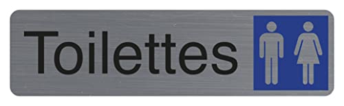 Exacompta - 67151E - 1 Türschild selbstklebend Toilette Dame/Herren - Wandschild bedruckt - auf allen Untergründen - Aluminium gebürstet - Maße: 16,5 x 4,4 cm von Exacompta