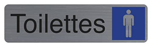 Exacompta - 67159E - 1 Türschild selbstklebend Toilette Herren - Wandschild bedruckt - auf allen Untergründen - Aluminium gebürstet - Maße: 16,5 x 4,4 cm von Exacompta