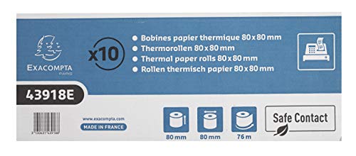 Exacompta - Art.-Nr. 43918E - Karton mit 30 Spulen für Kassenbon - Breite 80 mm x Durchmesser 80 mm - Bohrfutter 12 mm - Safe Contact lange Haltbarkeit Phenolfrei - Lauflänge (+/-2m): 76 m von EXACOMPTA