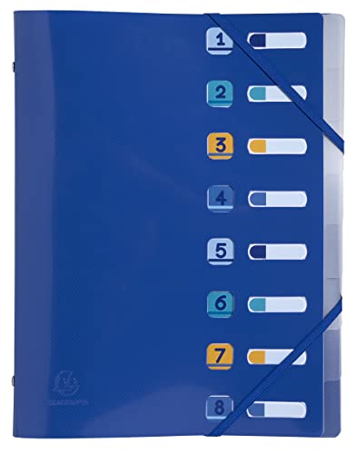 Exacompta 56212E Premium Ordnungsmappe BeeBlue aus recyceltem Kunststoff mit 8 Fächern und 2 Gummizügen für DIN A4 Blauer Engel zertifiziert Blau von Exacompta