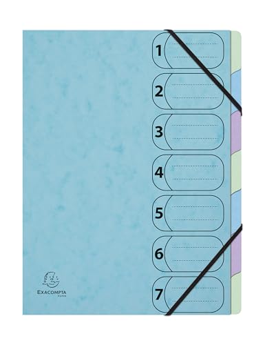 Exacompta - Art.-Nr. 56562E – Karton mit 8 Ordnern Harmonika mit Gummibändern 7 Fächer Aquarell – A4 – Pastellblau von Exacompta