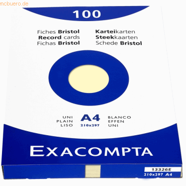 Exacompta Karteikarten A4 blanko gelb VE=100 Stück von Exacompta