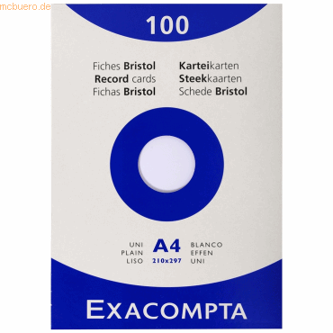 Exacompta Karteikarten A4 blanko weiß VE=100 Stück von Exacompta
