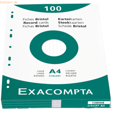 Exacompta Karteikarten A4 liniert weiß VE=100 Stück Exacompta Karteikarten A4 liniert weiß VE=100 Stück von Exacompta
