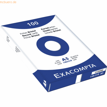 Exacompta Karteikarten A5 blanko weiß VE=100 Stück Exacompta Karteikarten A5 blanko weiß VE=100 Stück von Exacompta