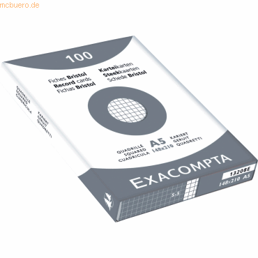 Exacompta Karteikarten A5 kariert weiß VE=100 Stück Exacompta Karteikarten A5 kariert weiß VE=100 Stück von Exacompta